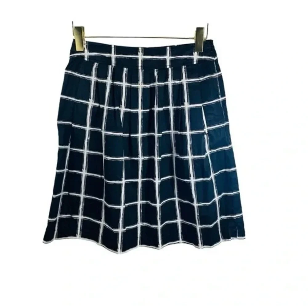 Michael Kors Skirt Women 4 Black White Plaid Pleated Pocket Preppy Office Career